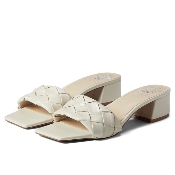New Vince Camuto Semtera Block Heel Slide Sandal Cream Beige Braided Sz 9.5 - Picture 2 of 12